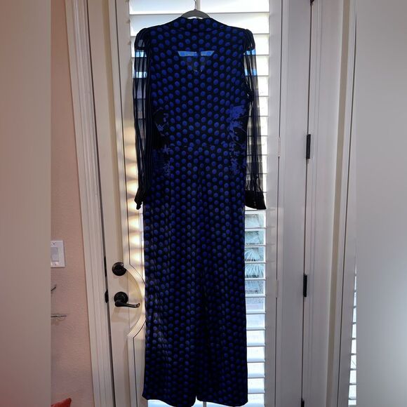 Diane Von Furstenberg Polka Dot Silk Wide Leg Jumpsuit Blue Black Sheer 14 NWT - Picture 10 of 15
